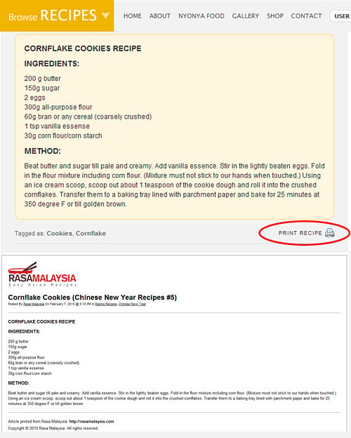 Print Recipe feature