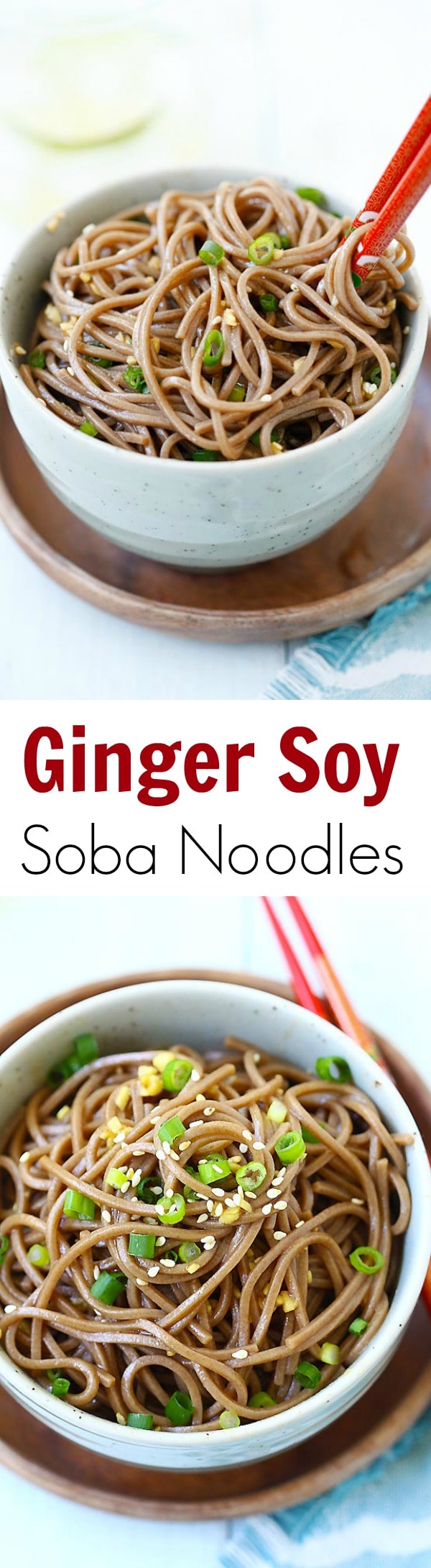 Ginger Soy Soba - the easiest and healthiest noodles made with ginger, soy sauce, honey and Japanese soba noodles. 15 minutes to make! | rasamalaysia.com