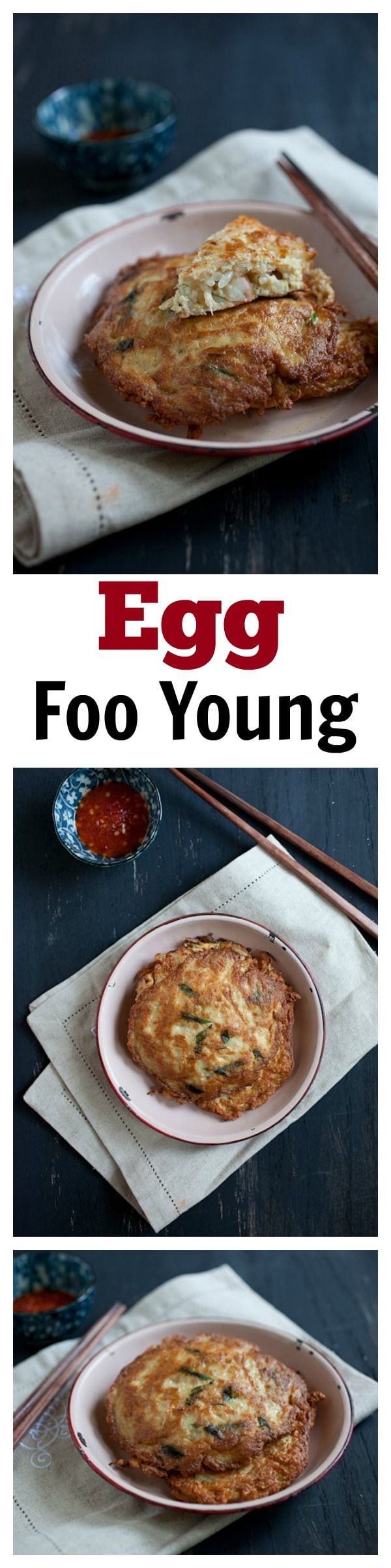 Egg Foo Young -  Chinese-style omelet filled with ground pork and various vegetables. This is an authentic egg foo young recipe | rasamalaysia.com