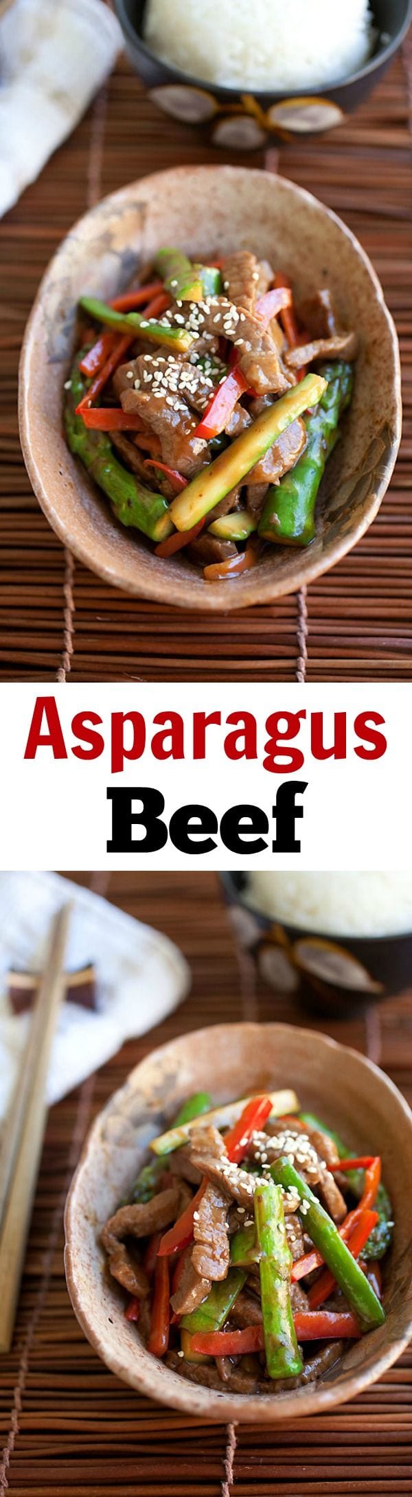 Asparagus beef is a Chinese recipe made with asparagus and beef in yummy brown sauce.  This recipe takes 20 mins | rasamalaysia.com