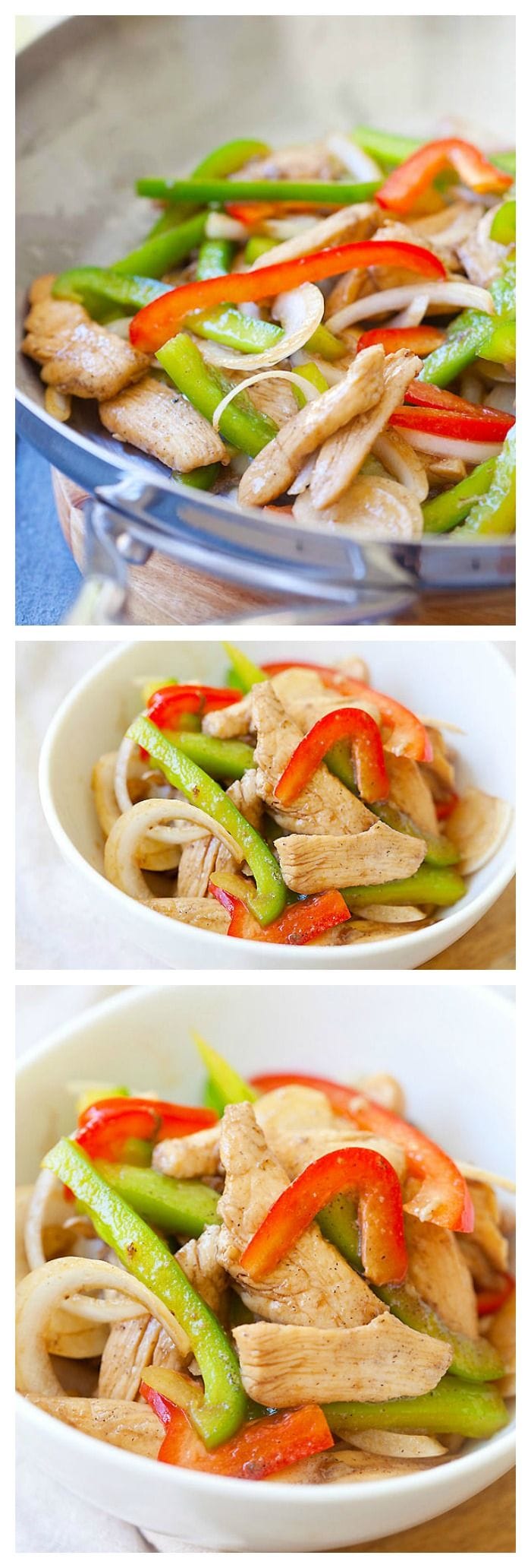 Black pepper chicken is a delicious and easy recipe to make at home, with only a few ingredients: black pepper, chicken, onion and bell pepper | rasamalaysia.com