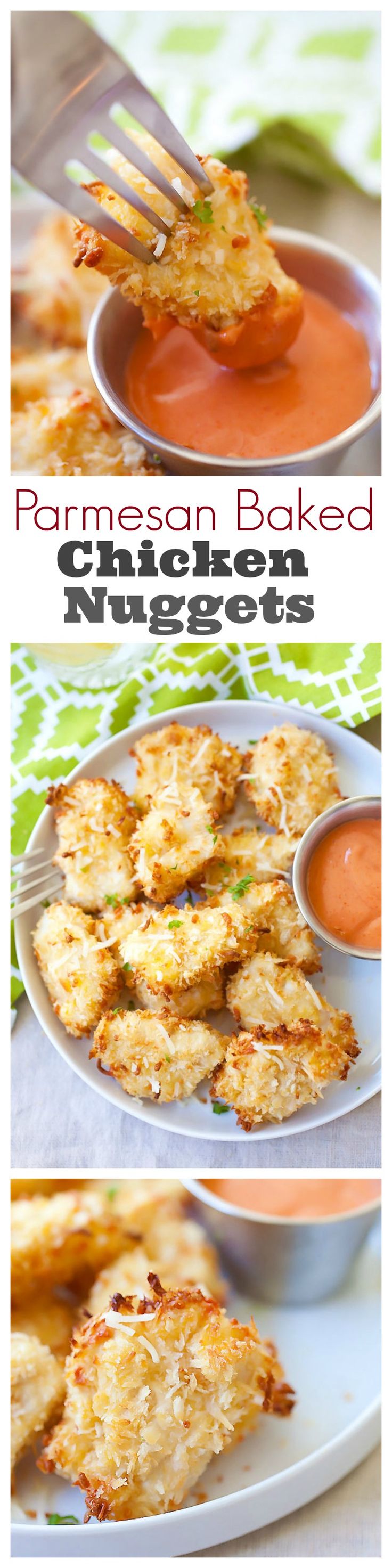 Parmesan Baked Chicken Nuggets - Best nuggets with real chicken & Parmesan, no deep-frying. The easiest baked chicken nuggets recipe ever | rasamalaysia.com
