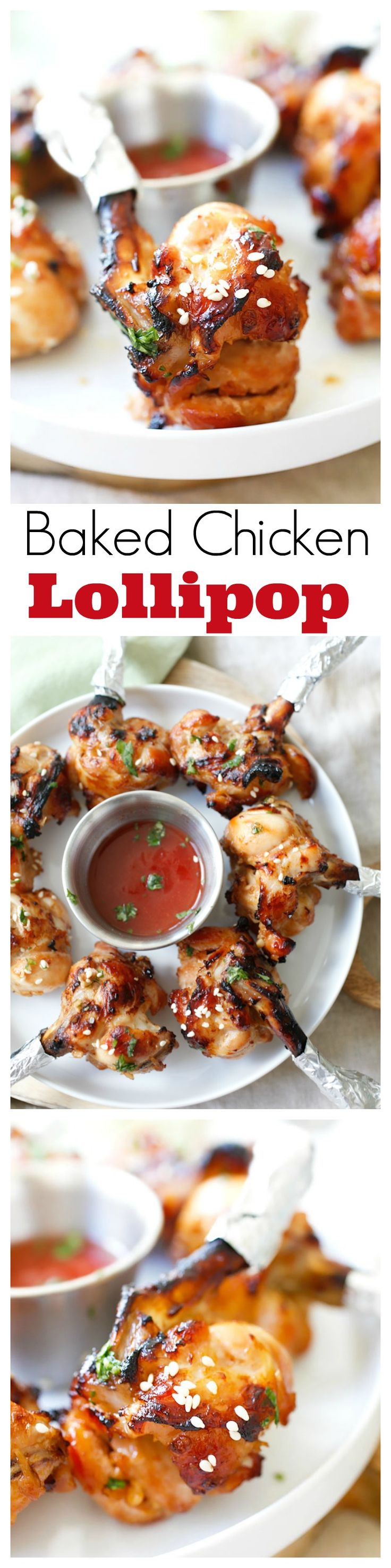 Baked Chicken Lollipop – the most amazing drumette appetizer that is shaped like a lollipop. Marinated with hoisin ginger and baked to juicy deliciousness | rasamalaysia.com