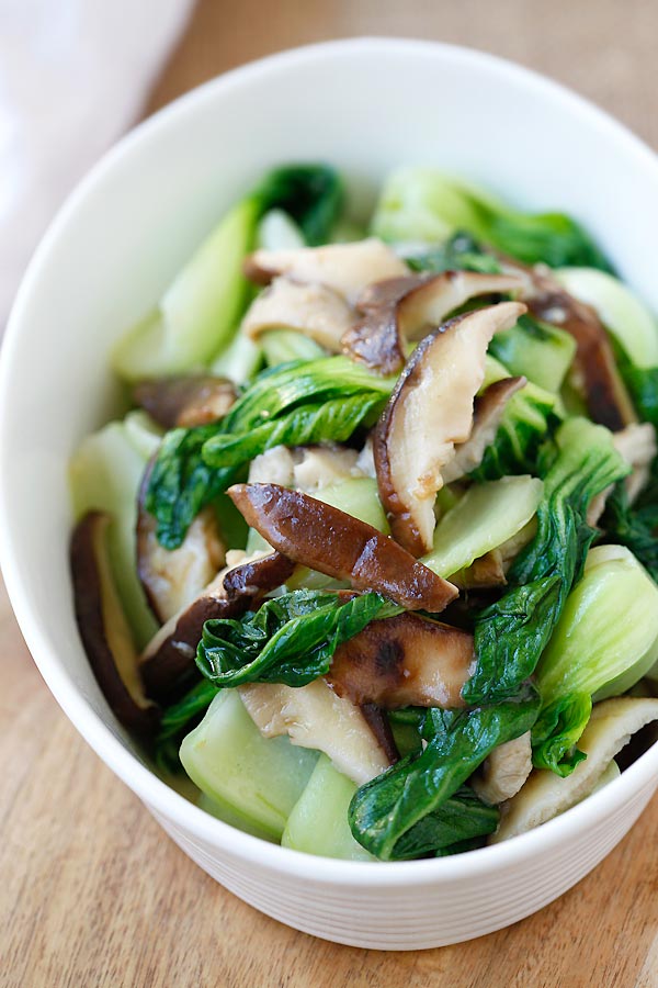 Garlic Mushroom Bok Choy with easy ingredients in a serving dish.