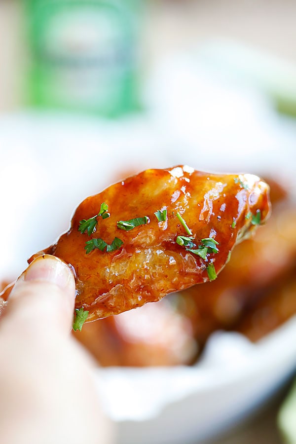 Homemade Honey BBQ Chicken Wings close up.