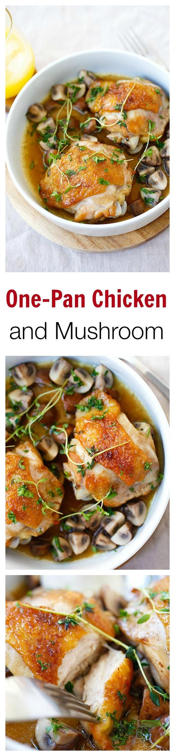 Chicken with Sauteed Mushroom – one-pan chicken with mushroom, all cooked in a pan with wine and chicken broth. So easy, delicious, and budget friendly | rasamalaysia.com
