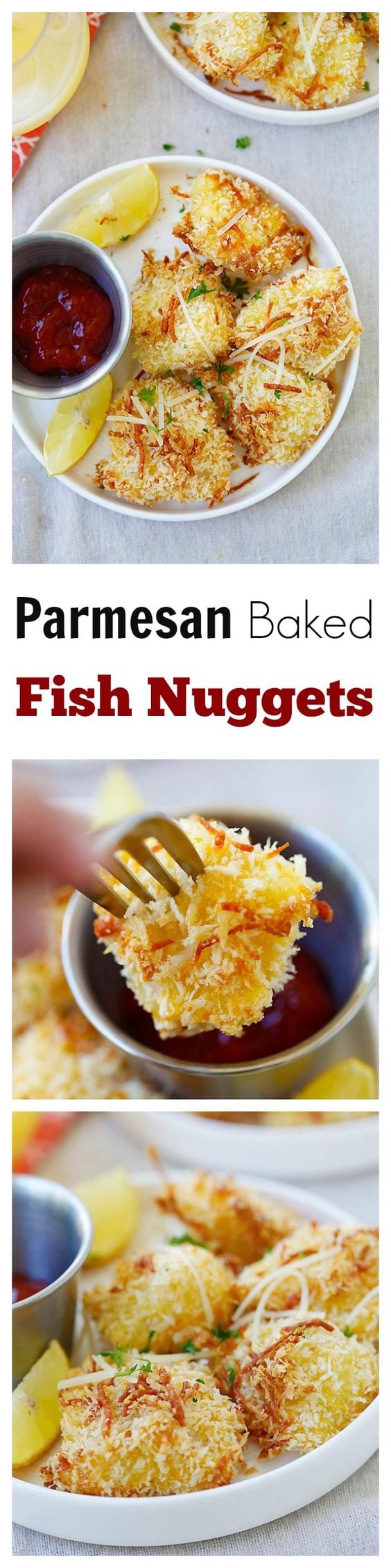 Parmesan Baked Fish Nuggets - crispy fish nuggets with cod fish and no frying. SO easy and delicious, perfect for kids and the entire family!! | rasamalaysia.com