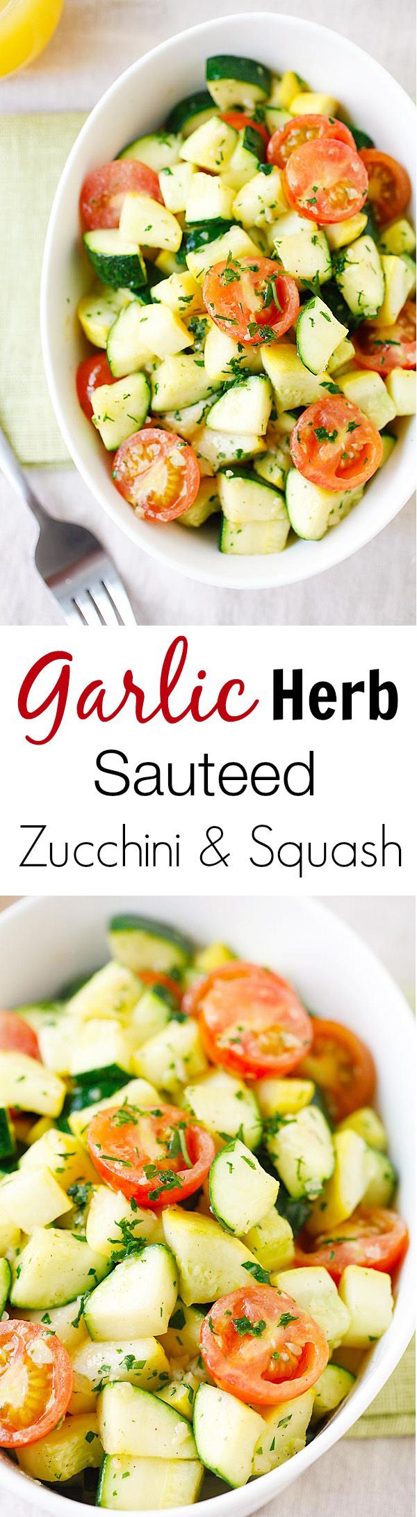 Garlic Herb Sauteed Zucchini and Squash - the healthiest and freshest side dish EVER with zucchini and squash, sauteed with garlic herb butter | rasamalaysia.com
