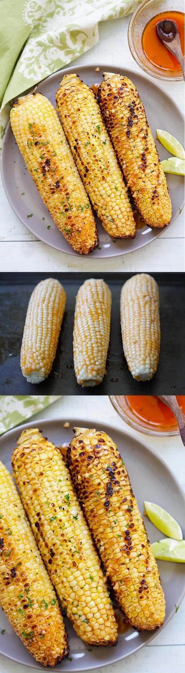 Honey Sriracha Butter Grilled Corn - buttery, sweet and slightly spicy grilled corns with honey sriracha butter. So easy and so good! | rasamalaysia.com