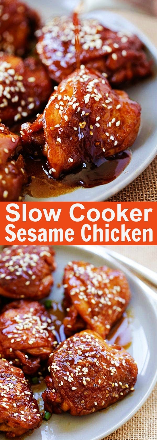 Slow Cooker Sesame Chicken – amazing chicken made with San-J Tamari and sesame sauce. Gluten-free and hearty meal for the family | rasamalaysia.com