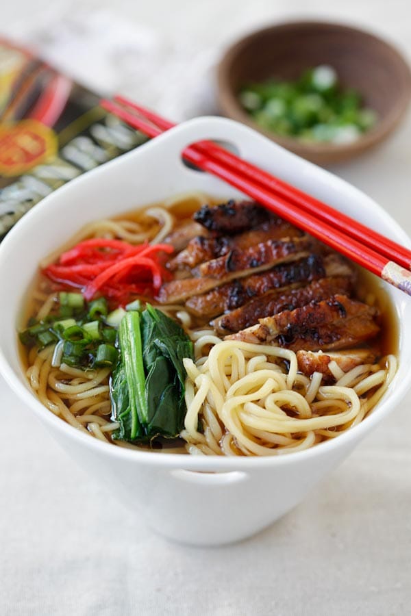 Healthy homemade Lemongrass Chicken Soy Sauce Nissin Ramen in a bowl.