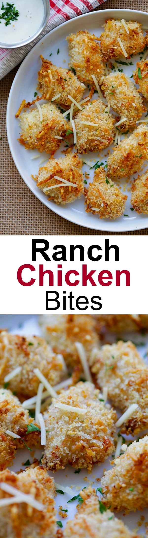 Ranch Chicken Bites – easy chicken nuggets recipe with ranch dressing, panko and Parmesan cheese. Homemade, crispy, moist and so good! | rasamalaysia.com
