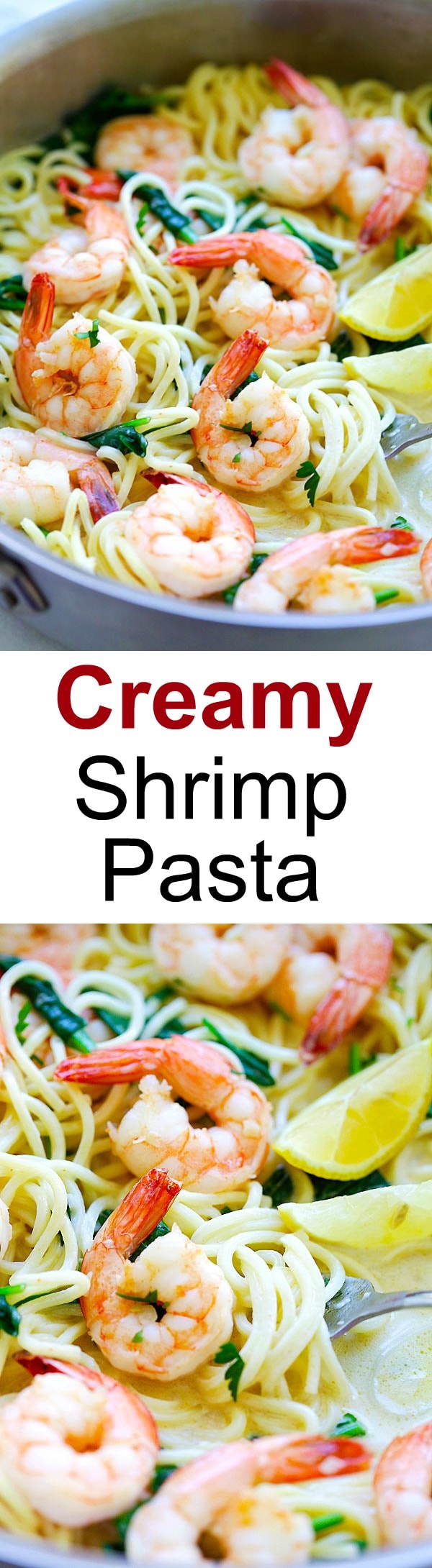 Creamy Shrimp Pasta – easy pasta recipe with shrimp, spaghetti in a buttery and creamy sauce. Cooked in one pot, dinner is ready in 20 mins | rasamalaysia.com