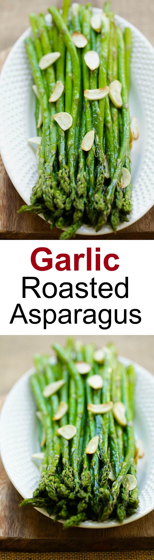 Garlic Roasted Asparagus – healthy oven-baked asparagus with garlic. Four ingredients and takes only 12 mins to make this quick and easy side dish | rasamalaysia.com