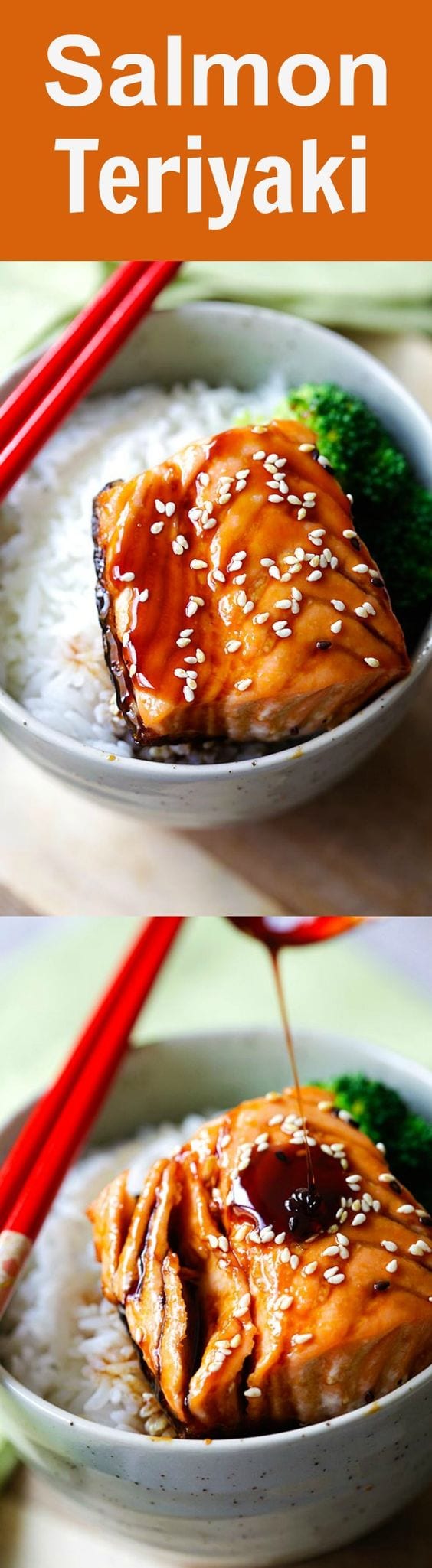 Salmon Teriyaki - moist and juicy pan-seared salmon with teriyaki sauce. This easy salmon teriyaki recipe takes only 4 ingredients | rasamalaysia.com