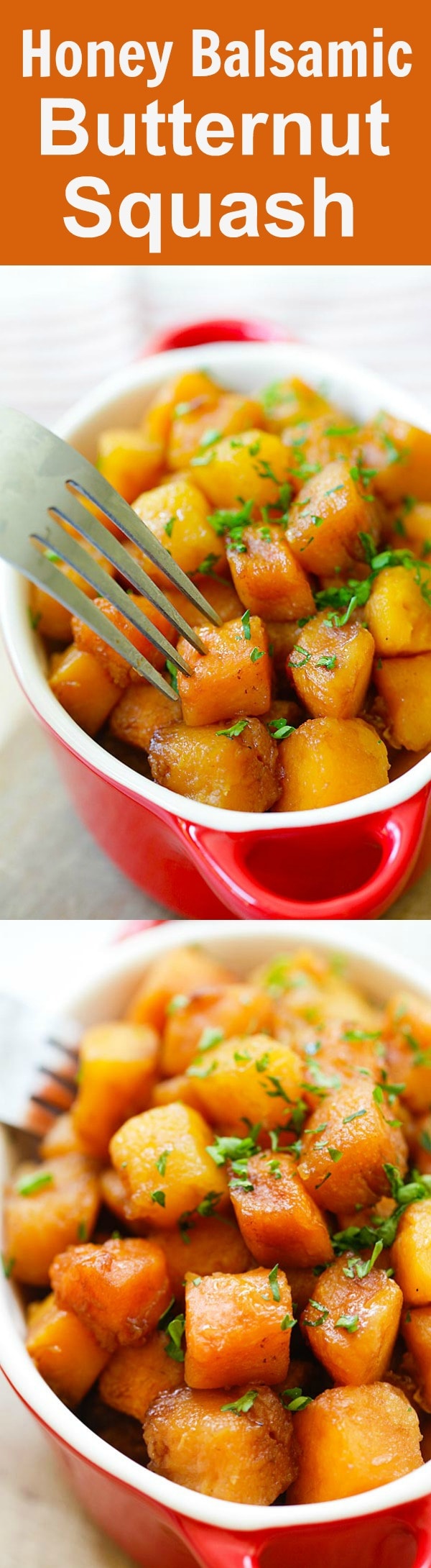 Honey Balsamic Butternut Squash - roasted butternut squash with honey balsamic. A perfect side dish recipe that takes only 20 mins. | rasamalaysia.com