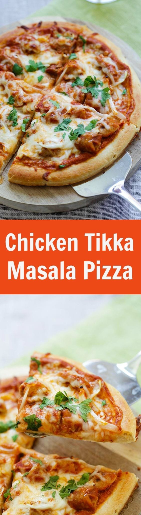 Chicken Tikka Masala Pizza - cheesy pizza topped with delicious Indian chicken tikka masala. The best homemade pizza recipe ever | rasamalaysia.com