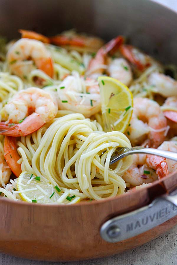 Garlic Chive Butter Shrimp Pasta (Mauviel Review) Easy