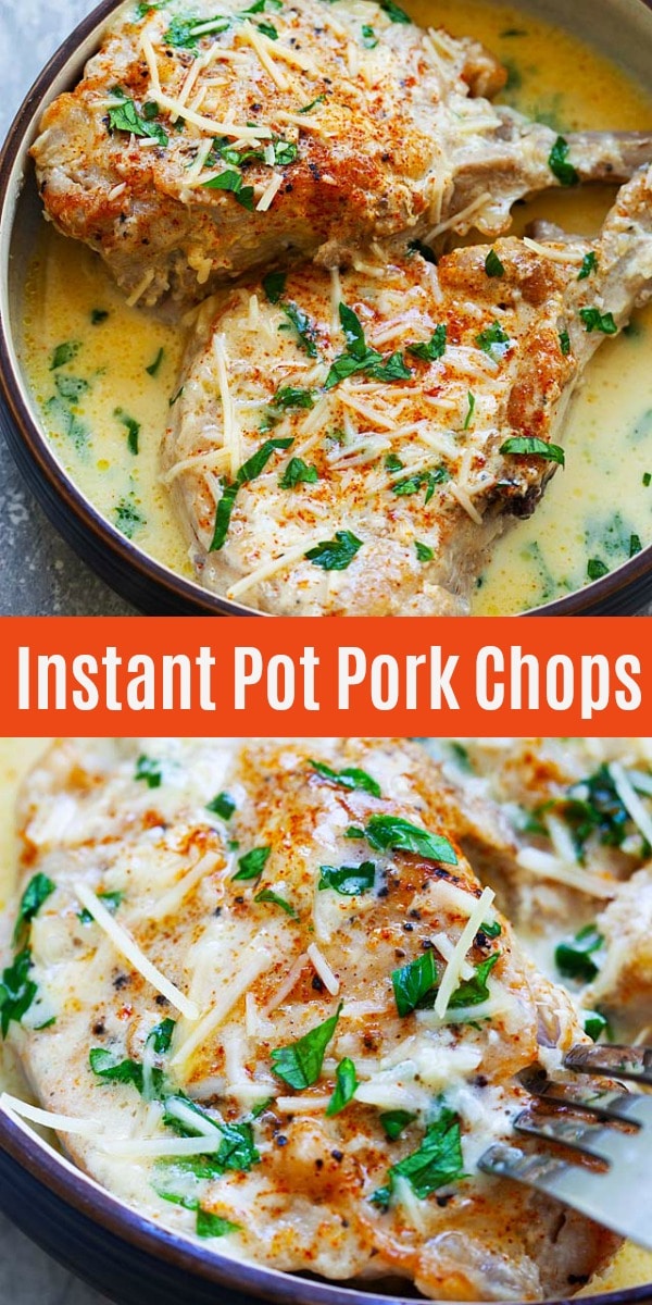 Instant Pot Pork Chops - healthy pork chops in Instant Pot with creamy garlic Parmesan gravy. One of the best Instant Pot pork chop recipes, best served with rice.