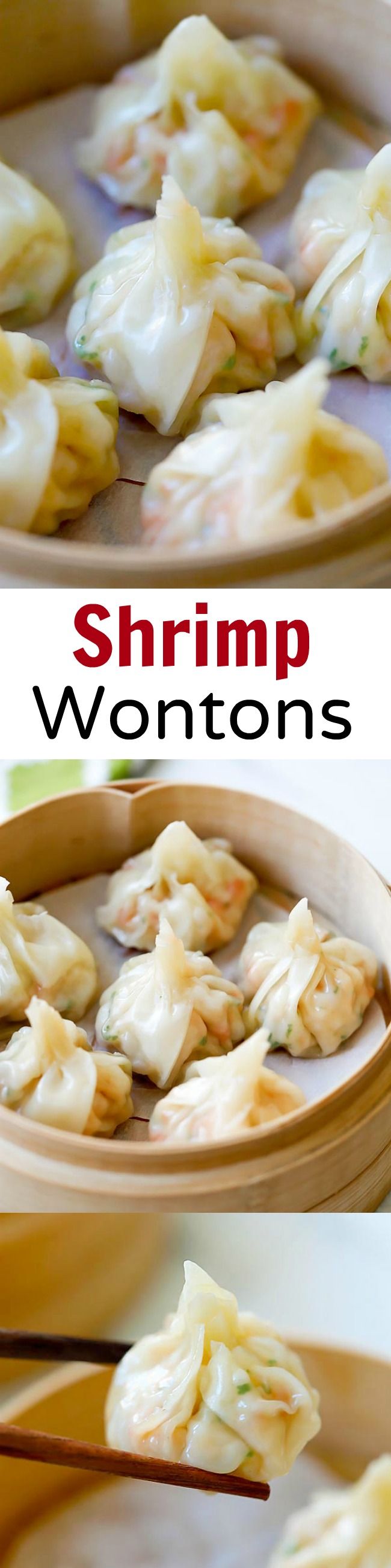 Shrimp wontons – easy peasy shrimp wontons recipe with shrimp, wrapped with wonton skin and boil/steam. SO easy & delicious!!! | rasamalaysia.com