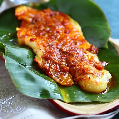 Asian-style fish baked in a banana leaf