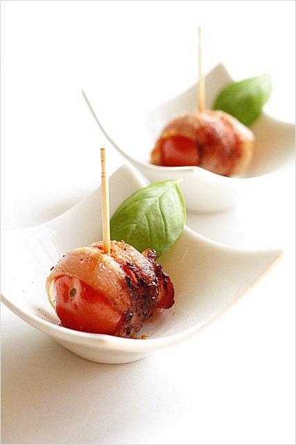 Bacon-wrapped Cherry Tomatoes recipe - It’s really simple to make and the end results are delicious, pretty, and a total crowd-pleaser! | rasamalaysia.com