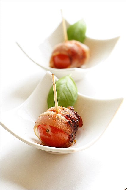 Bacon-wrapped Cherry Tomatoes recipe - It’s really simple to make and the end results are delicious, pretty, and a total crowd-pleaser! | rasamalaysia.com