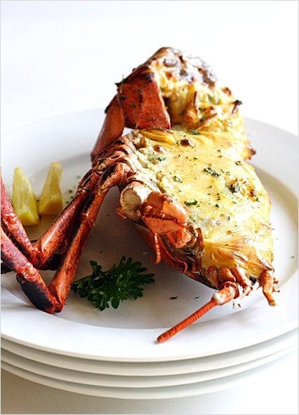 Baked lobster with cheese. Lobster with cheese baked to golden brown is the best way of cooking lobster. Easy baked lobster with cheese recipe for home cooks. | rasamalaysia.com