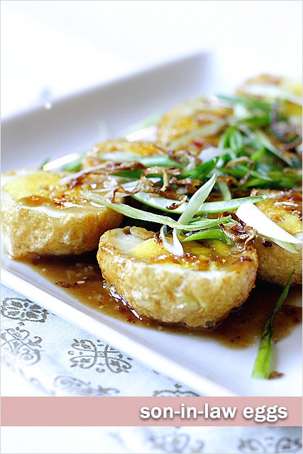 Son-In-Law Eggs - The eggs are first hard-boiled, deep-fried, and then topped with tamarind sauce. | rasamalaysia.com
