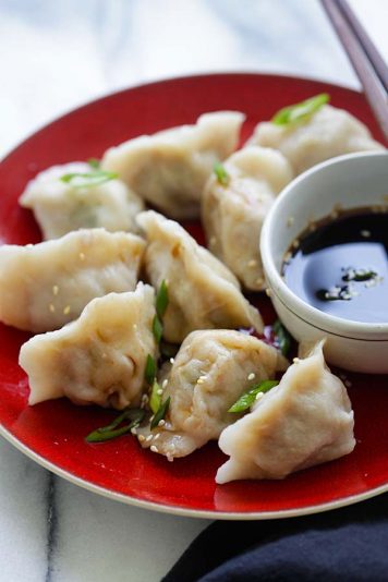 Pork and Chive Dumplings (From Scratch) - Rasa Malaysia