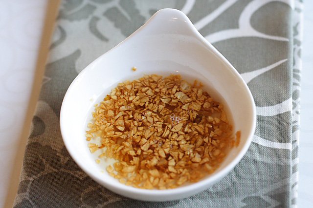 Close up of the garlic oil used in the recipe.