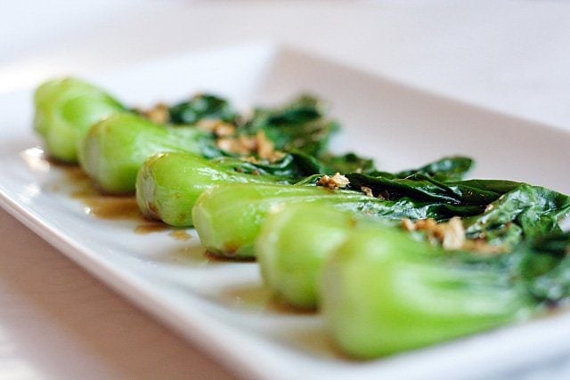 Picture shows stem part of the vegetables in these restaurant style Chinese greens made with oyster sauce.