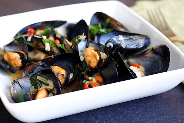 Steamed Mussels with Lemongrass Thai Basil Chilies and Coconut Juice