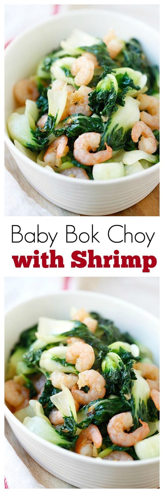 Baby Bok Choy with Shrimp – healthy and delicious baby bok choy stir fried with shrimp. 3 ingredients, so easy to make. Perfect for a wholesome meal | rasamalaysia.com