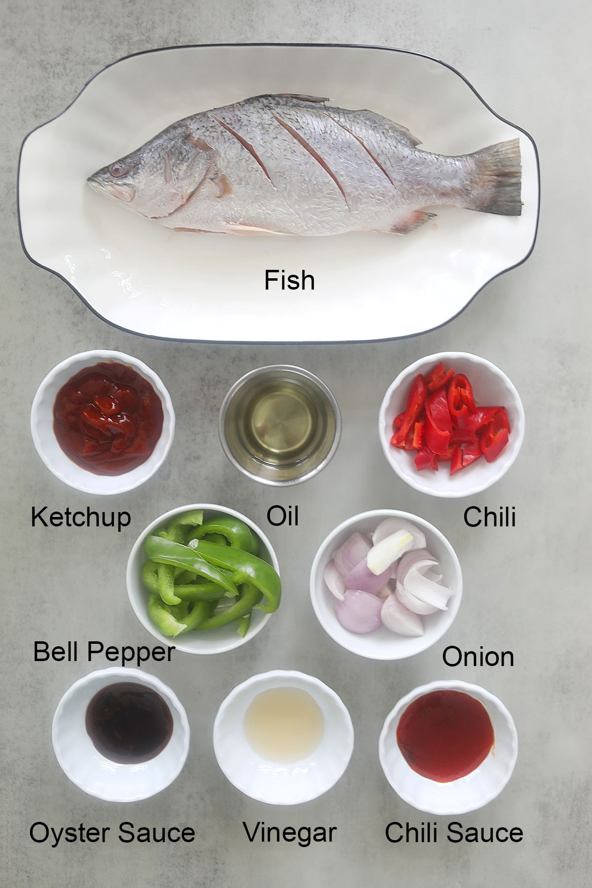 Sweet and sour fish ingredients. 