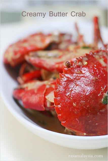 Creamy Butter Crab recipe - The basic ingredients consist of butter, evaporated milk, bird’s eye chilies, and curry leaves. | rasamalaysia.com