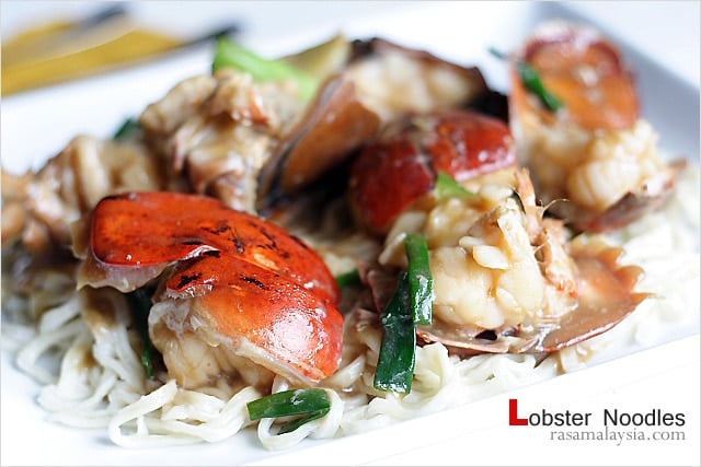 Chinese lobster noodles on a plate. 