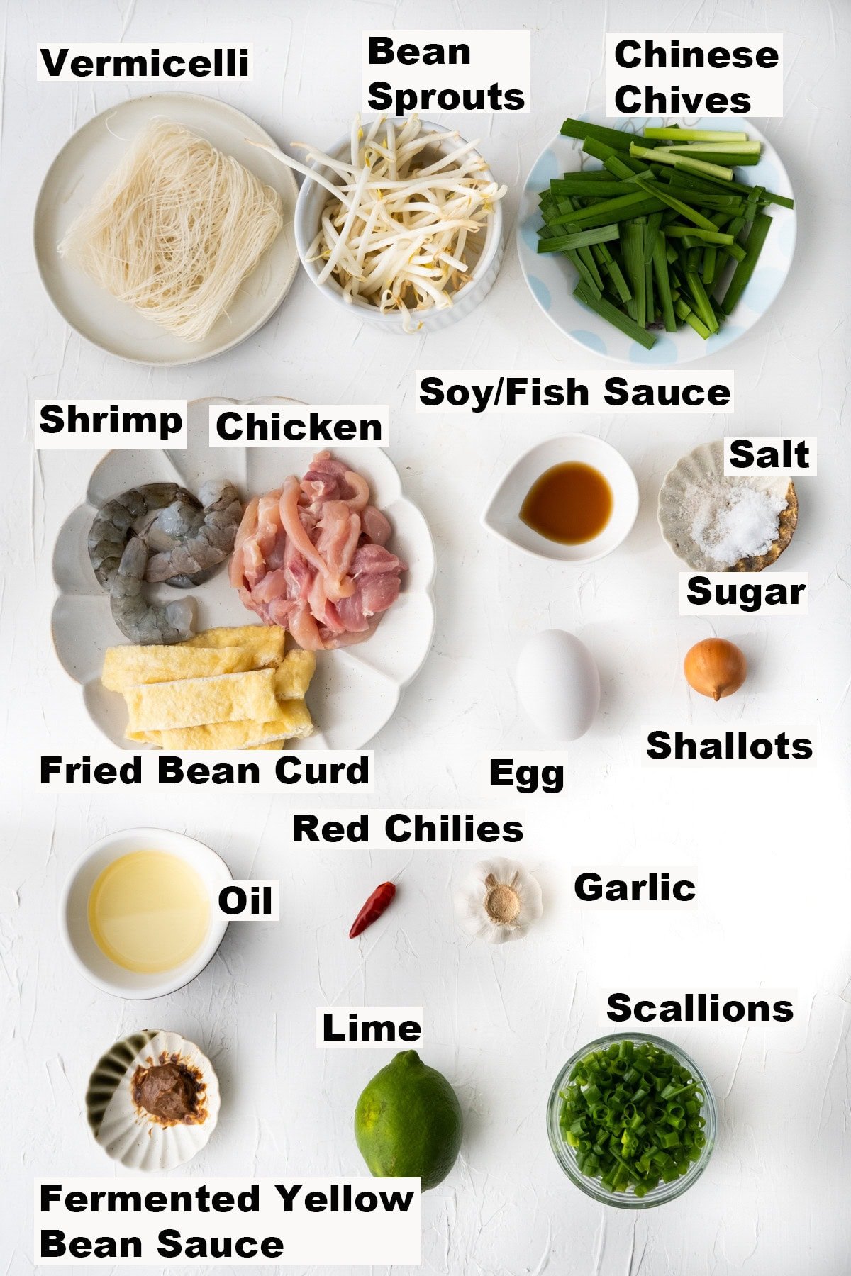 Ingredients for mee siam. 