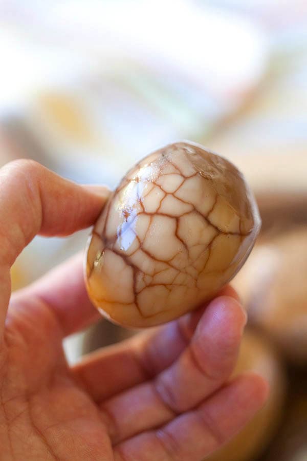 Chinese tea leaf eggs are eggs steeped in a tea-infused liquid. Tea leaf eggs are marbled in appearance and flavorful. 

Easy Chinese tea leaf eggs recipe. | rasamalaysia.com