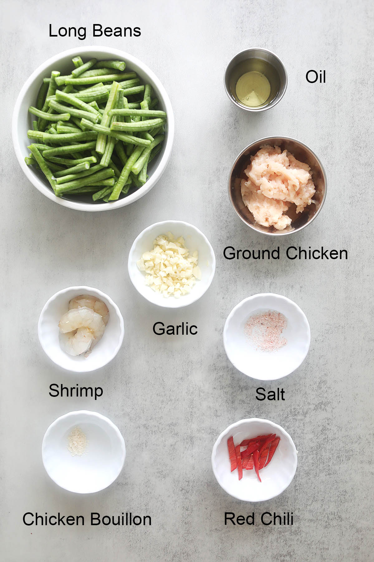 Chinese long beans recipe ingredients. 