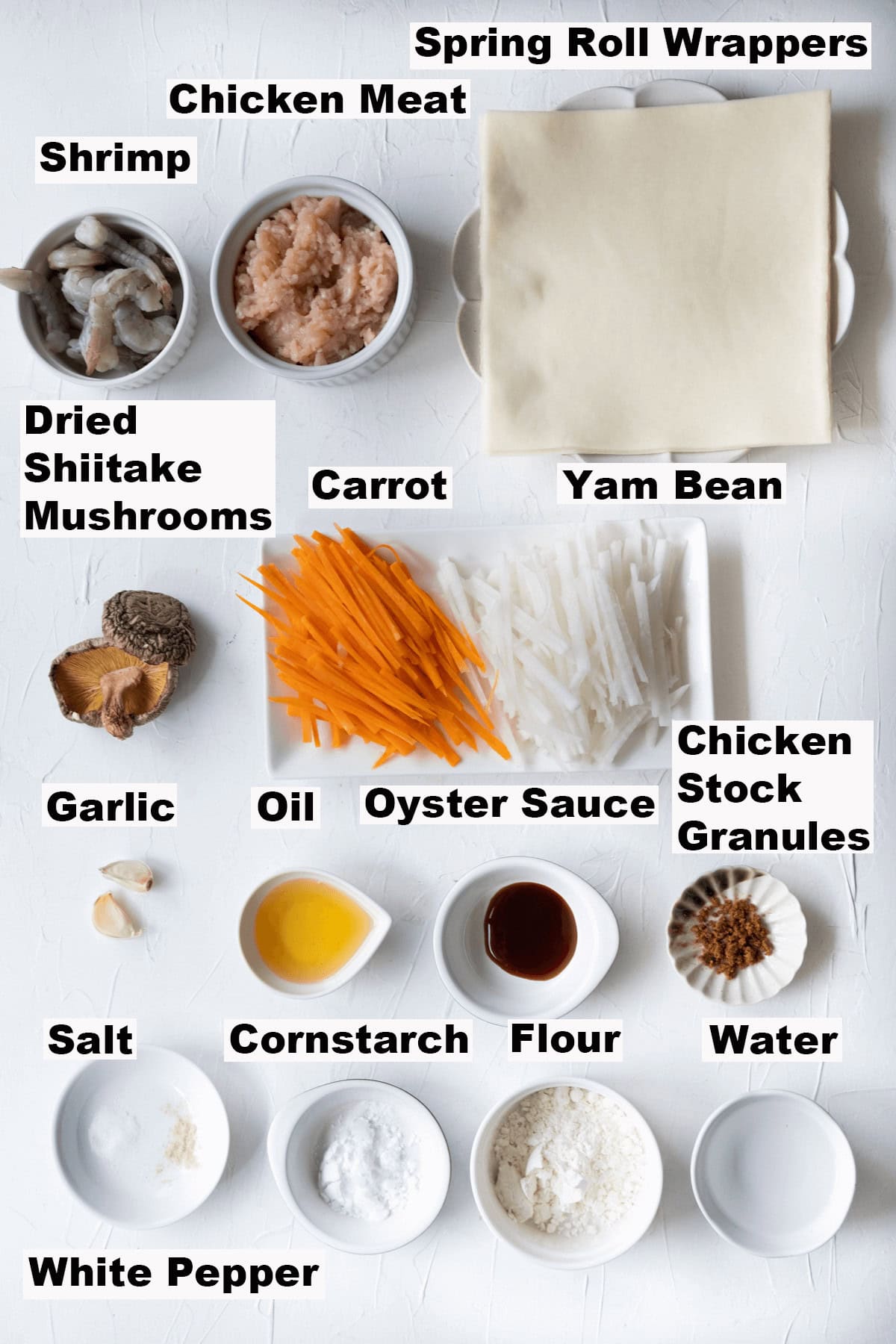 Ingredients for fried popiah recipe. 