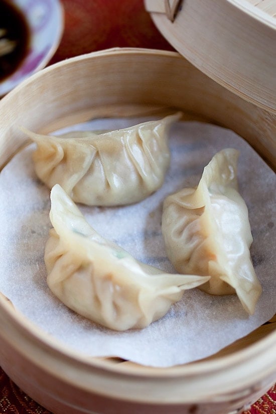 Perfectly wrapped and steamed dumplings ready to serve.