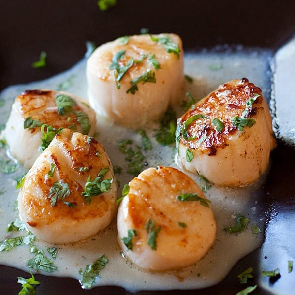 garlic herb seared scallops