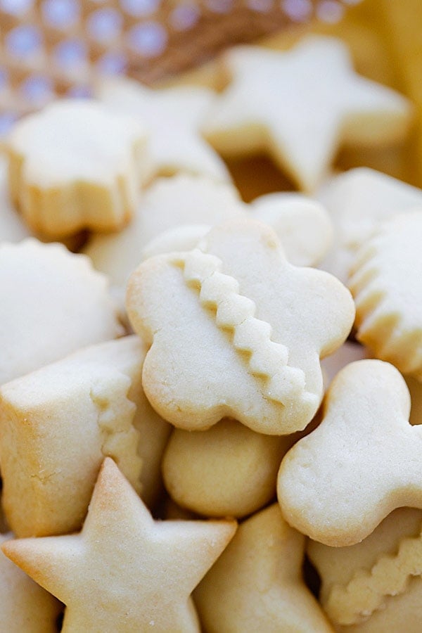 Christmas butter cookies in different shapes.