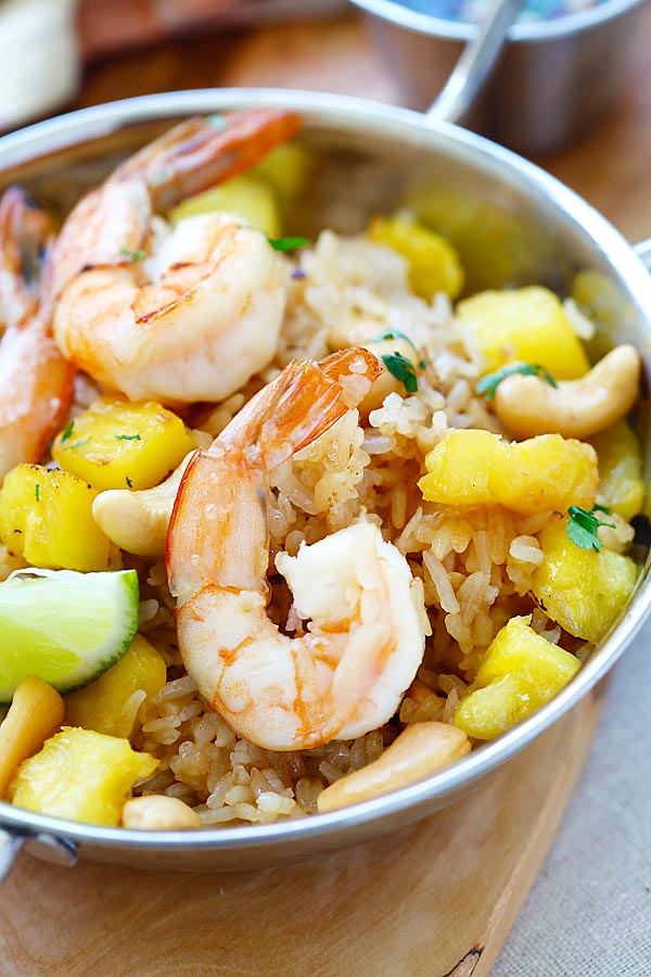 Pineapple shrimp fried rice, ready to serve.