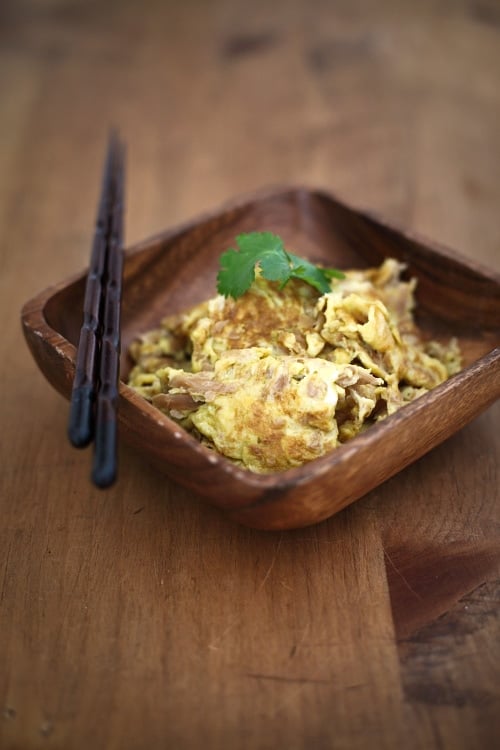 Fried eggs with preserved turnip is a simple omelet dish made with eggs and preserved turnip. This recipe is especially good with porridge or congee. | rasamalaysia.com