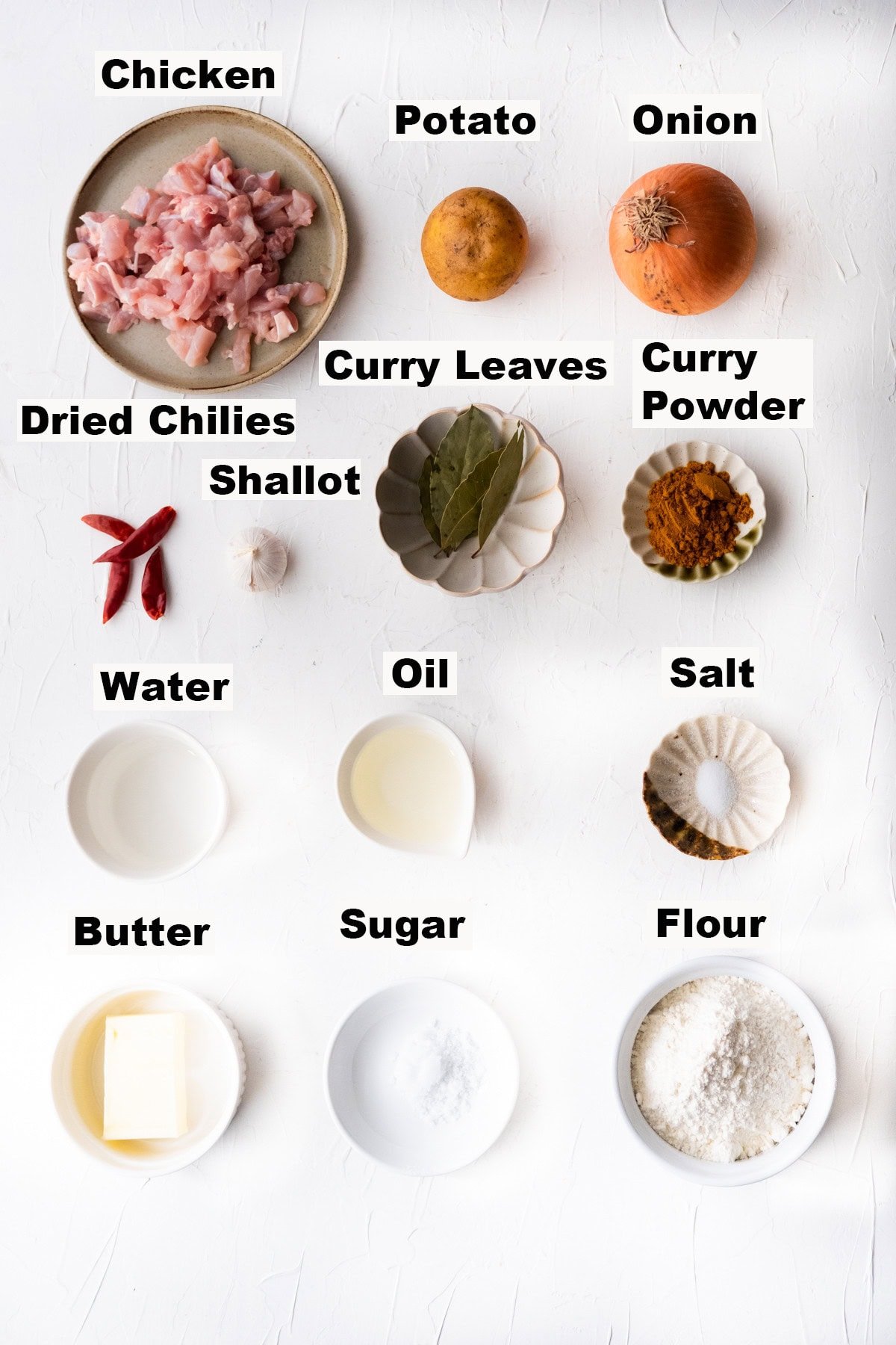 Ingredients for curry puff recipe. 