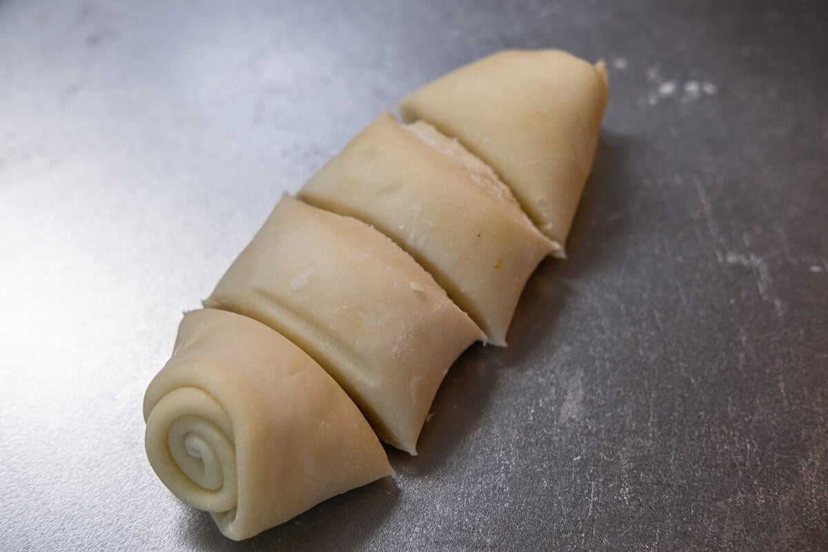 Pastry dough for curry puff, cut into four pieces.  