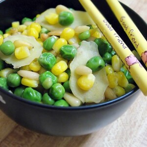 Stir-Fry Pine Nuts with Corn and Peas
