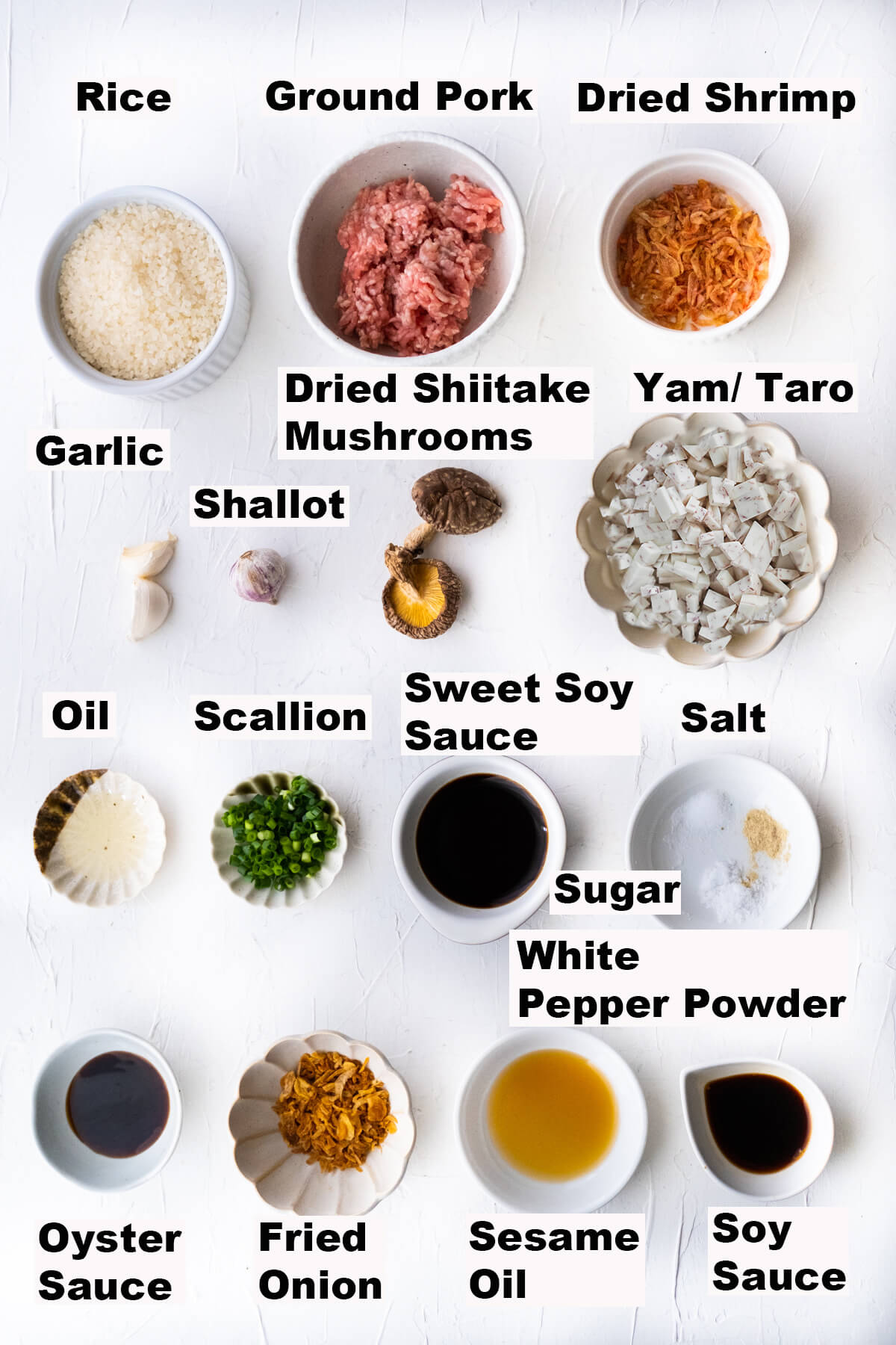 Ingredients for yam rice recipe. 